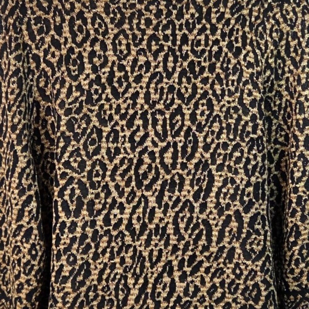 Ruby Rd. Petite PXL Leopard Print Open Front Cardigan With  Metallic Gold Fringe - Picture 4 of 6